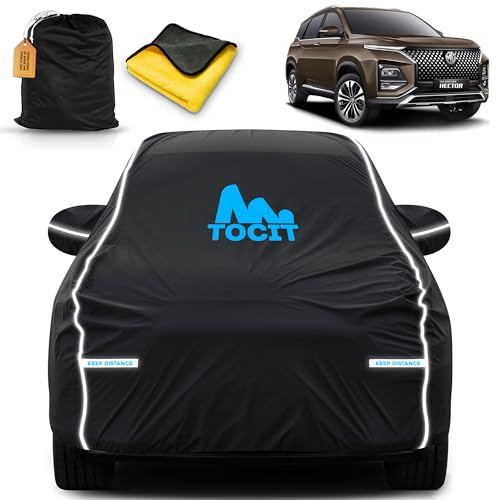 Image of Mg Hector Waterproof Long Life Car Cover with Safety Glow Reflective Strap, Premium Velvet Velour Fabric, Soft & Stretchable, Machine Washable, Tri-Stitch Custom Fit with Mirror Pocket