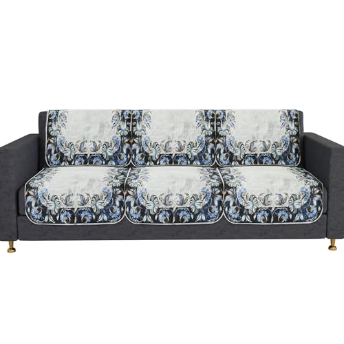Image of Kuber Industries Sofa Cover | Velvet 3 Seater Sofa Slip Cover Set | Blue Digital Flower Sofa Cover | Sofa Slipcover Set | Sofa Cover for Living Room | Gray