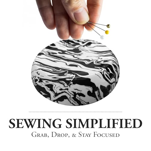 Image of Grabbit Magnetic Sewing Pincushion - Magnet Pin Organizer for Quilting, Embroidery, Needles, Bobby Pins, & Craft Storage, White /Black Swirl