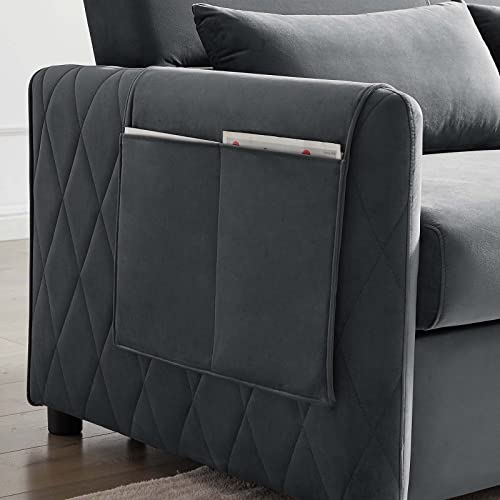 Antetek Convertible Sleeper Sofa Bed, 55-Inch 3 In 1 Velvet Loveseat Sleeper Sofa Couch With Pull Out Bed, Adjustable Backrest, Toss Pillow & Side Pocket For Living Room Bedroom, Apartment, Grey #TOP5