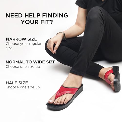 Image of AEROTHOTIC Comfy Arch Support Flip Flops for Women Open Toe Stylish Faux Leather Cushioned Strap with Non-Slip Sole & Comfortable Footbed Indoor and Outdoor Sandals