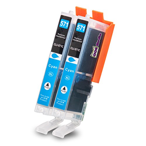 2x Cartuchos de Tinta para CANON CLI-571 XL Ink | 2x Cian (11ml) | para CANON Pixma MG5750, 5751, 5752, 5753 / MG6850, 6851, 6852, 6853 / MG7750, 7751