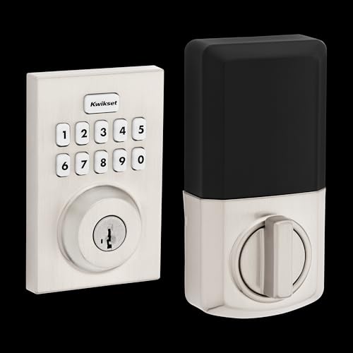 Kwikset Powerbolt 250 10-Button Keypad Satin Nickel Contemporary Electronic Deadbolt Door Lock Featuring Convenient Keyless Entry Customizable User Codes and Auto-Locking
