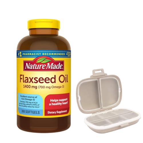 Nature Made Flaxseed Oil 1400 mg 300 Softgels Provides 700 mg ALA Omega-3 per Serving Bundle with a Pill Oragnizer (2 Items)