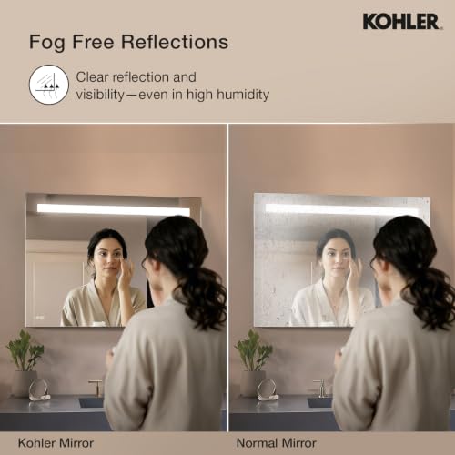 Image of Kohler Forefront Rectangular Light Mirror for Bathroom - 35 inch x 26 inch LED Mirror for Wash Basin - Anti-Steam with Digital Mirror Clock Display - Touchless Control - High Definition Reflection 23266IN-NA