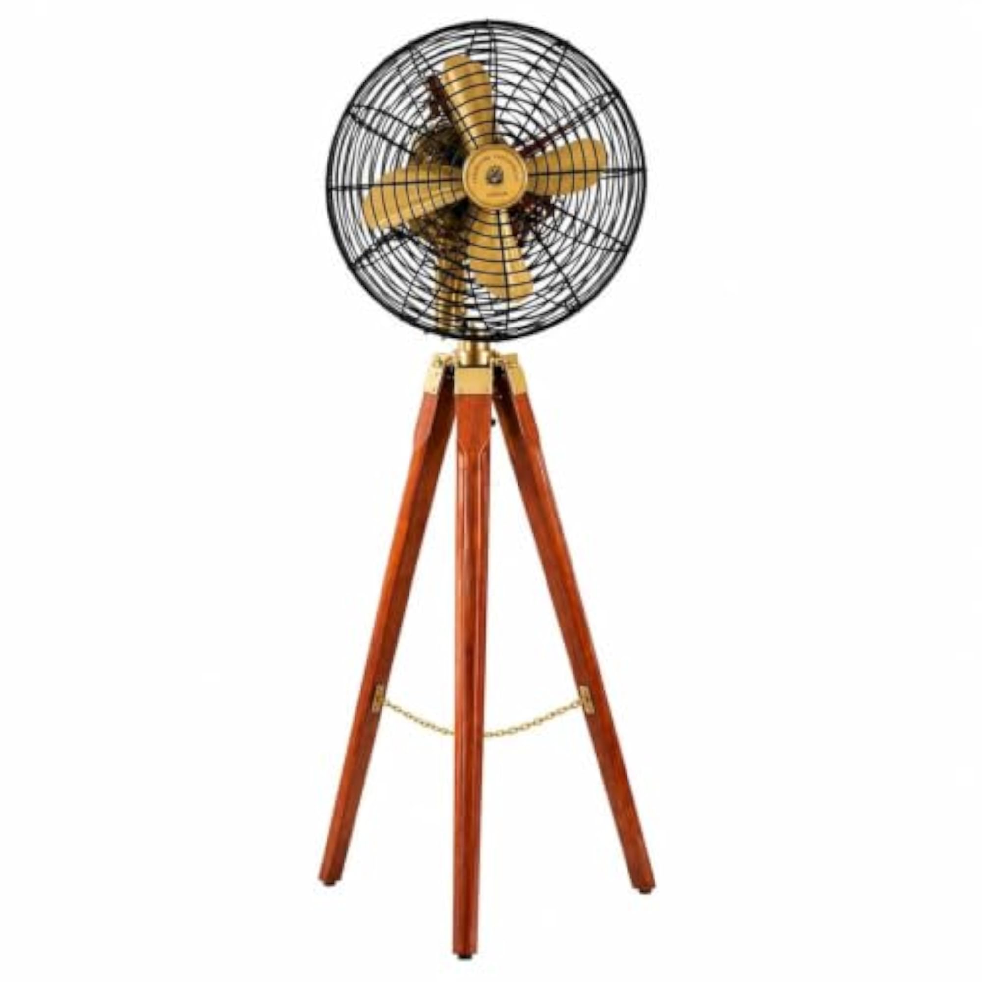 Vintage Tripod Floor Fan with Brass Accents