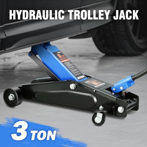 Image of DNA Motoring 3 Ton Low Profile Floor Jack, 3 tons (6000 lbs) Capacity Fast Lift Hydraulic Trolley Service /Floor Jack, 7.7 inch-21 inch Lifting Range, Blue, TOOLS-00674-BL