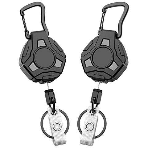 DIHOOM Retractable Keyring, 2 Pack Retractable Keychain Heavy Duty Retractable Lanyard ID Badge Holder for Durable Black Cover