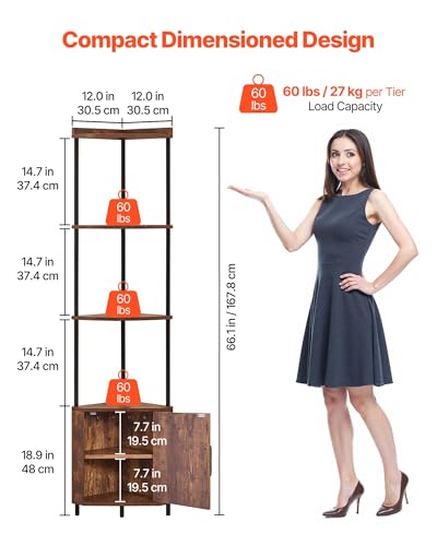 Image of VEVOR 5 Tier Corner Shelf with LED Light, 65.4 inch Tall Corner Bookshelf with Storage Cabinet, Display Shelf with Multi-Color Lights Controlled Via RC /APP for Bedroom, Living Room, Office