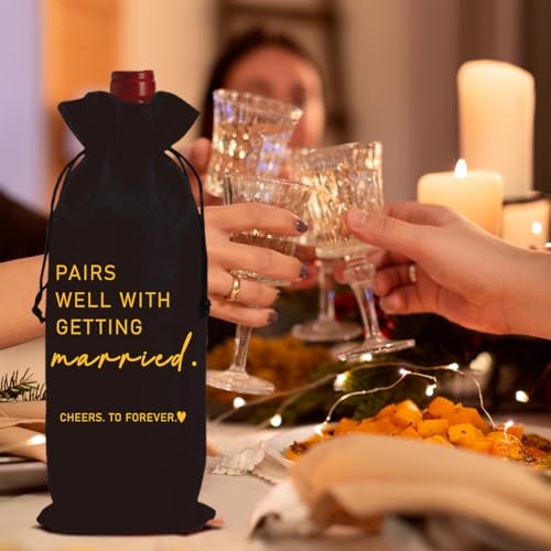 Image of Married Wine Bag Married Gifts for Couples Mr Mrs Marriage Honeymoon Gift Wedding Party Decorations Getting Engaged Wine Bottle Bag Champagne Bottle Wraps Bags (Black)