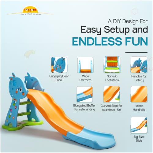 Image of Toyzone Baby Deer Slide for Kids | Baby Play Slide | Indoor & Outdoor Kids Slider | Easy Assembly | Safe Rounded Design | BIS Certified | Made in India | Kids Slide for 2-8 Years, Upto 70 kgs