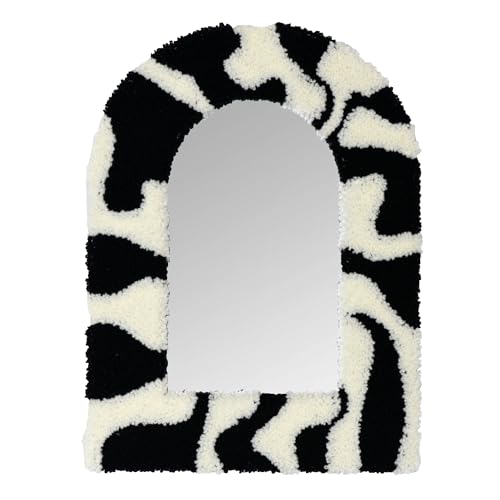 11.8x8.8 inch Arched Black and White Zebra Print Wall Mounted Mirror, Flannel Frame Table Mirror with Bracket, Suitable for Bedrooms and Dressing Tables