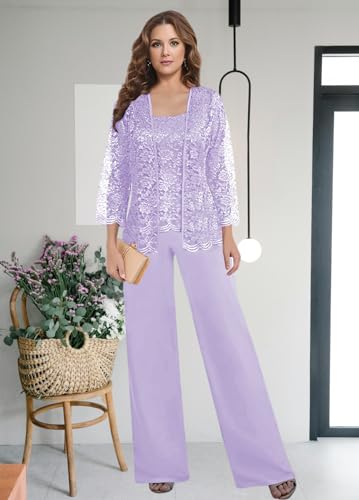 BANTRATIC Mother of The Bride Pantsuits with Jacket for Wedding 3/4 Sleeve Prom 3 Pieces Formal Dressy Outfits Evening3