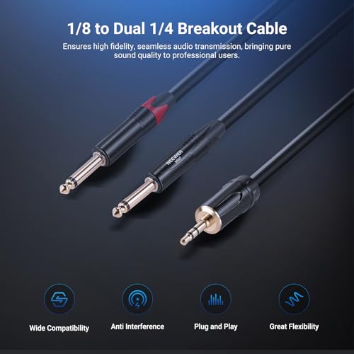 Cable adaptador Jack 3.5mm a Dual 1/4 6 ft miniatura 2