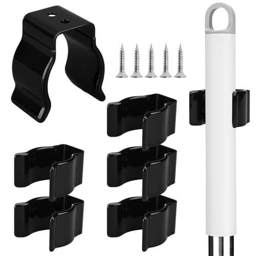 Otoolling 5 Pack Spring Clip Broom Clip with Screws for 1 1/2-1 7/8 Inch Diameter Black Manganese U Shape Steel Clips Holder Bracket for Tools Rakes and Flashlight Pipe Tool Holder Wall Garage Garden