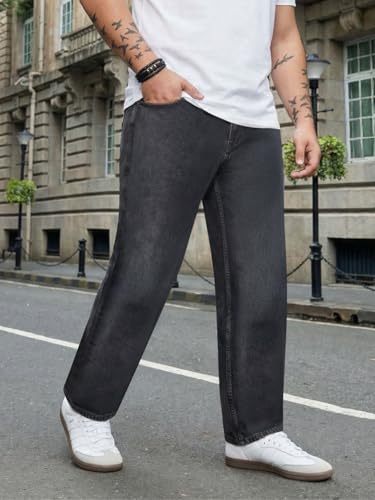 Image of Urbano Plus Men's Relaxed Fit Washed Denim Jeans Non-Stretchable