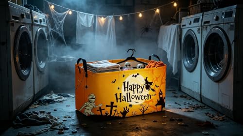 Image of Sanjiaofeng Rectangular Kids Basket Halloween Spooky Storage Bins,Gloomy Storage Basket with Handles.Clothers,Books,Kid's Gifts Bins.Halloween Party Baskets(Moon Halloweens‌)