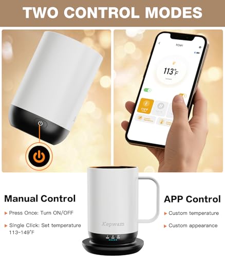 Image of Kepwam Self-Heating Coffee Mug T1, 16oz Rechargeable Heated Coffee Mug, Smart Coffee Warmer Mug with App-Controlled,Advanced Temperature-Controlled Heating Coffee Gifts for Women Men Coffee Lover