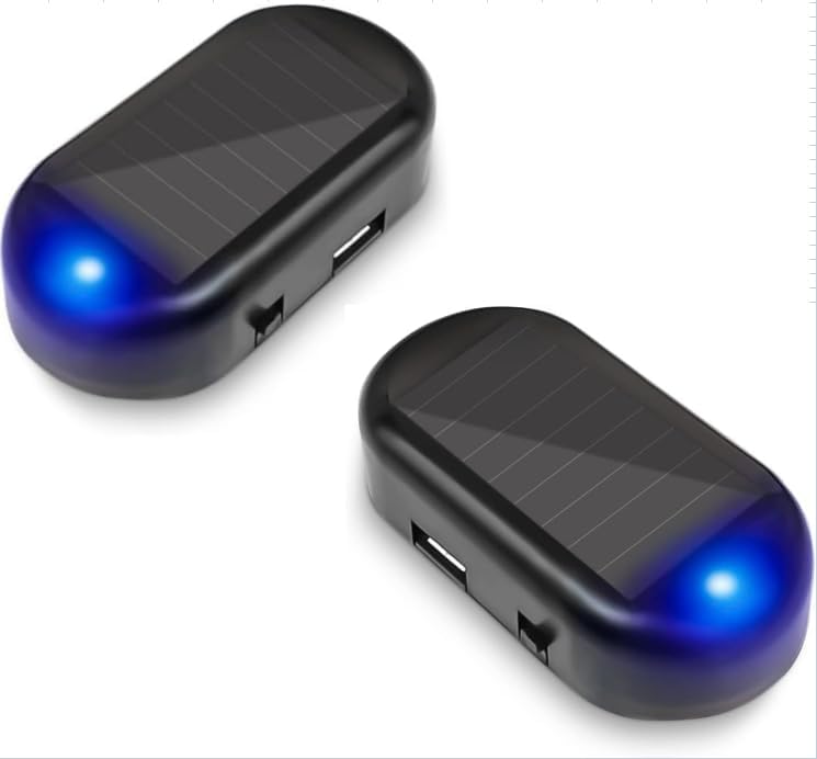 MAKINGTEC 2 Pcs Car Solar Power Simulated Dummy Alarm， Anti-Theft LED Flashing Security Light Fake lamp， with USB Charger Port， car Security Accessories Universal for Most Cars(Blue)