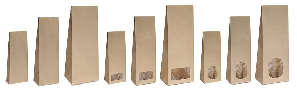 500x Blockbodenbeutel mit ovalem Sichtfenster - 500g - Größe 10,5 x 6 x 29 cm - Papiertüten Bodenbeutel Geschenktüte Papierbeutel Tütchen Kraftpapier Papierbeutel Adventskalendertüten zum Befüllen