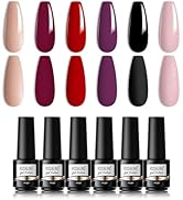 ROSALIND 6 Farben UV Nagellack Rot Lila Schwarz Rosa Nude Farbe Shellac Pastell Set, Gel Nagellac...