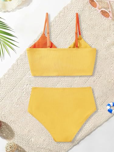 Image of Girls Swimsuit Color Block Twist Bathing Bikini Suit Adjustable Straps Girls 2 Piece Swimsuit 7-14 Years