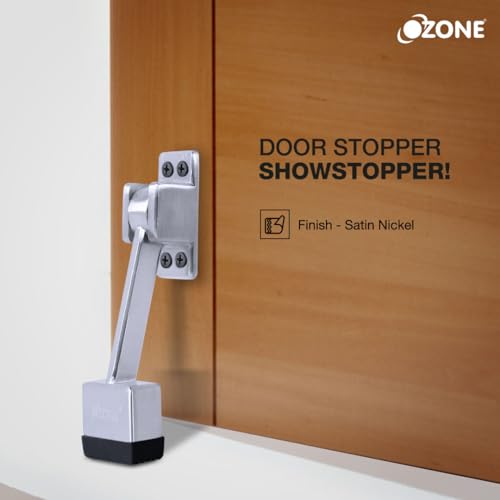 Image of Ozone Door Stopper with Rubber Foot for Wooden & Framed Doors | Satin Nickel Finish (Front Door Stopper)