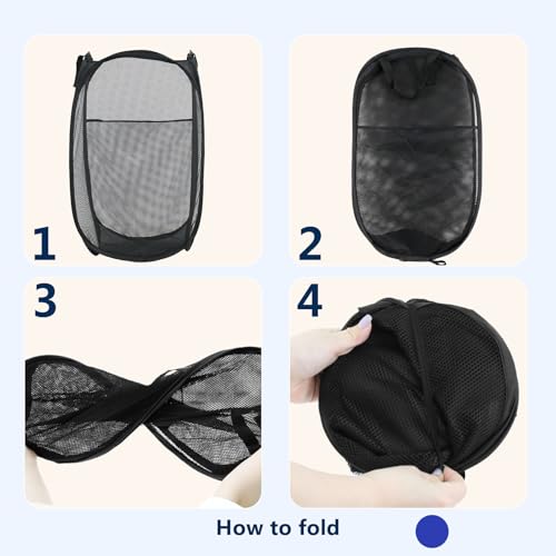 Image of Pop Up Laundry Hamper, Mesh Laundry Basket Collapsible, Foldable Hamper for Travel and Storage, 3 Pack (Black+Pink+Blue)