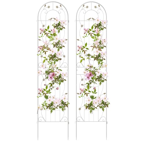 COSTWAY Rankgitter Metall, 2er Set, dekorativer Gartenzaun, freistehende Rankhilfe, Spalier Garten zum Stecken, Rankspalier für Kletterpflanzen Blume Gurke (220 x 50 cm, Weiß)