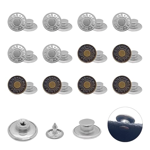 Skythrive 12 PCS Botones Para Vaqueros, Botones de Presión Instantáneos, Sin Costura, para Ropa Casual y Deportiva