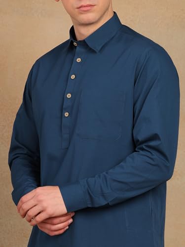 Image of See Designs Men's Full Sleeve Shirt Collar Solid Pathani Kurta with Salwar