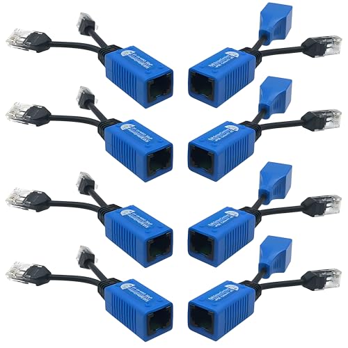Image of 4 Pair PoE Ethernet Splitter, RJ45 Cable Sharing Kits - Waterproof | 2-in-1 Cat5e & cat6 Combiner, Ethernet Extender up to 600ft for 8 Security IP Cameras NVR Surveillance System