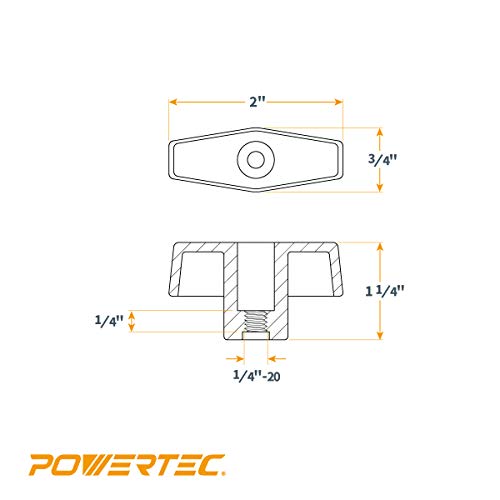 Image of POWERTEC 10 Pack 1 /4 inch-20 T Knobs, Threaded Clamping Knobs for T Track & Table Saw Accessories, Featherboard, Woodworking Jigs on Miter Saw, Router Table, Drill Press (QNB3001-P2)