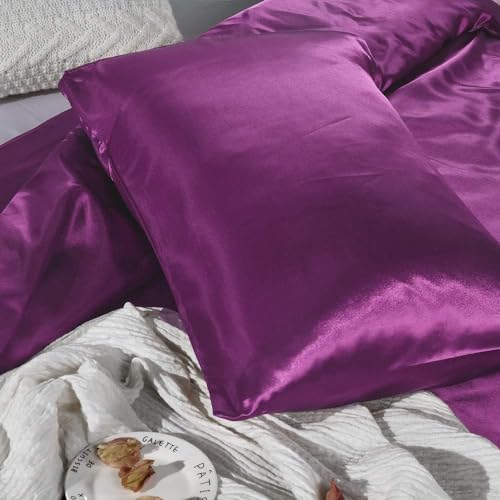 Housse de couette roi soie satin luxe pour lit de ferme violet - 7
