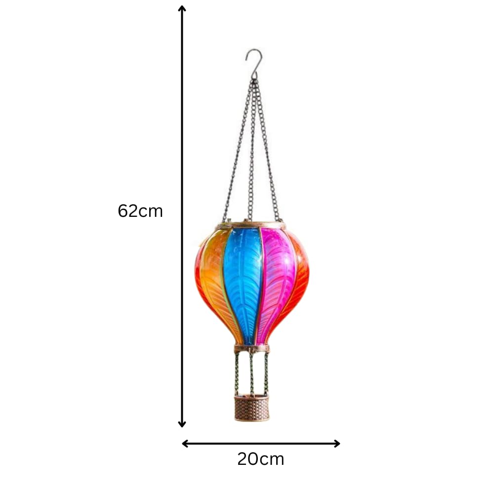 garden mile Balloon Fiesta Realistic Flaming Effect Solar Powered Hot Air Balloon Hanging Lantern Colourful Metal Solar Light for Garden Outdoor Indoor Use Novelty Patio Lighting (Jumbo Rainbow) - Image 2
