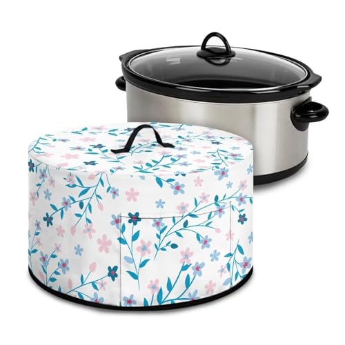 Freewander Blue Leaf Print Slow Cooker Dust Cover Kitchen Accessories Washable Slow Cooker Cover Kitchen Appliance Covers Compatible with 6-8 Quart Crock Pot