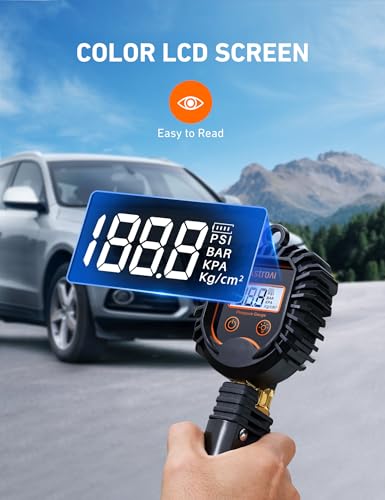 Image of AstroAI 3-250 PSI Digital Tire Pressure Gauge Inflator, Heavy Duty Professional Air Compressor Accessories, ANSI B40.7 Grade 2A, Swivel Brass Air Chuck Compatible for Car /SUV /Truck /RV