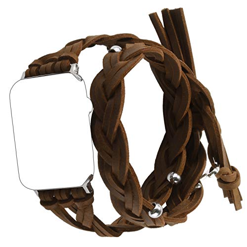 Kompatibel mit Apple Watch 1/2/3 Armband Gewebt,38mm Double Tour Woven Leder Erstatzband-Braun