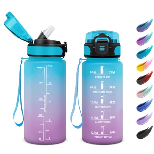 KollyKolla Borraccia Motivazionale 500ml, Facile Pulizia, Borraccia Palestra con Indicazione del Tempo, Bottiglia con Cannuccia, Bottiglia per Palestra, Corsa, Yoga, Ufficio, Scuola, Viaggio