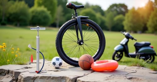 Image of Heavy Portable Steel Cycle Air Pump with Needle & Dual Valve | Ergonomic Grip with Sturdy Base for Bicycle, Football, Balloon, Ball, Basketball, Handball, Inflatable Furniture (Silver)