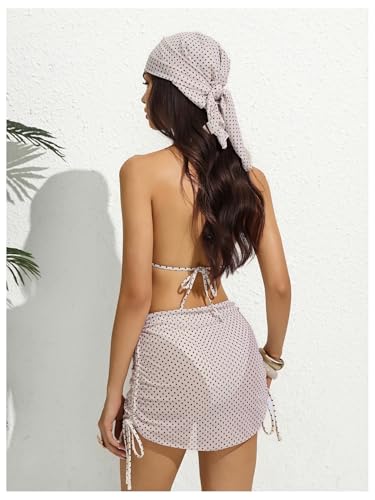 Image of RoseSeek Women's 4 Piece Polka Dots Bathing Suits Cover Up Skirt & Bandana