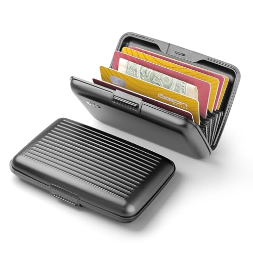Image of OGON -DESIGNS- Aluminum card holder, RFID protection against fraud and demagnetization, compact wallet, Smart Case STOCKHOLM model (Aluminum Black, Standard lock)