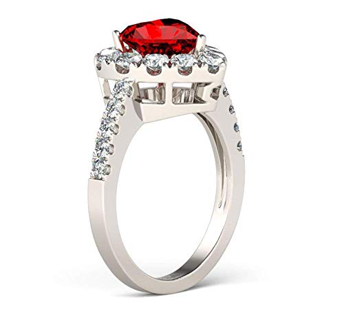 Bib Jewelry Red Ruby Heart Shape Gemstone Plated 925 Silver Wedding Rings for Women Bridal Fine Jewelry Engagement Bague Accessories Size 6-103