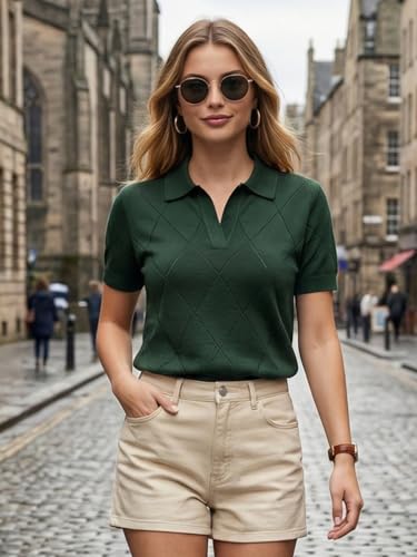 Image of JUNEBERRY Women's Flatknit Solid Half Sleeve Polo T-Shirt with Collared Neck, Casual Style for Office, Travel, (Sizes S to 2XL)