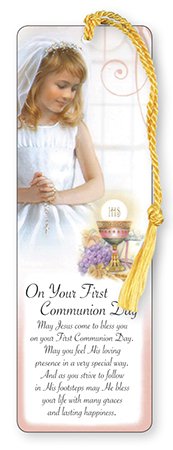 Communion Girl's First Holy Bookmark with Gold Tassle.