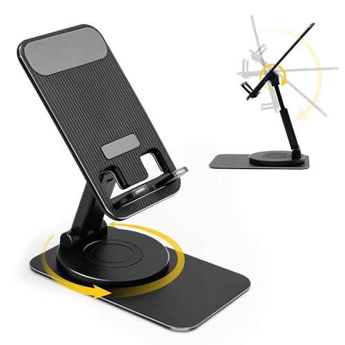 SenseAGE Rotatable Cell Phone Stand, Adjustable Folding Cell Phone Stand for Desk, Home Office Mobile Stand, Desktop Phone Holder, Compatible with iPhone&Smart Phones Accessories (Black) - image 1