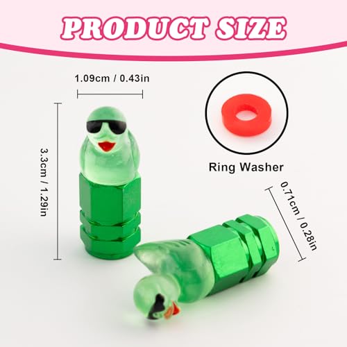 4Pcs Duck Tire Valve Caps, Funny Sunglasses Duck Valve Stem Caps Covers for Wheels, Decorative Cute Tire Valve Caps for Car Accessories (Hexagon Duck Green)