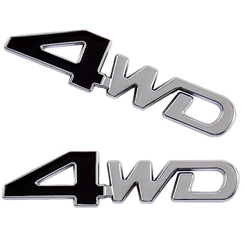 Image of 2PCS 4WD Black /Chrome Aluminum Alloy Auto Trunk Door Fender Bumper Badge Decal Emblem Adhesive Tape Sticker (Black Silver)