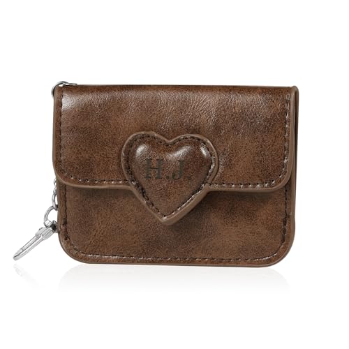 Personalized Women's Wallet with Photo and Name – Custom Initial Flower Purse with Engraving – RFID Zipper Wallet – Birthday Gift for Her, Mom, Wife, Girlfriend, Daughter, F-dark Brown, Modern