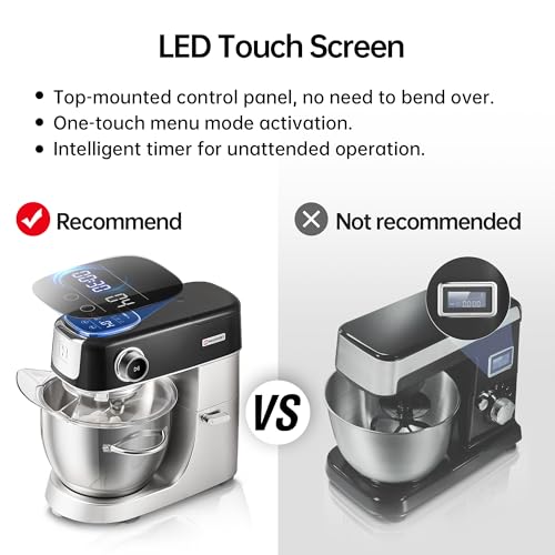 Hauswirt-High-End-Smart-Stand-Mixer-M5-LED-Touchscreen-Mixers-Kitchen-Electric-Stand-Mixer-with-5-Preset-Menus-53Qt-Dough-Mixer-11speeds-Kitchen-Mixer-with-Egg-Whisk-Dough-Hook-Beater-Black